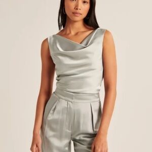 Abercrombie Satin Cowl Neck Set Top (Sage, XS)